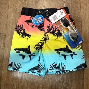 ZeroXposur Boys Swim Trunks Size 4 UPF 50, With Goggles